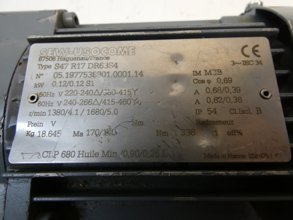 SEW-USOCOME S47R17DR63S4 415-460V 0.68/0.39A NSNP