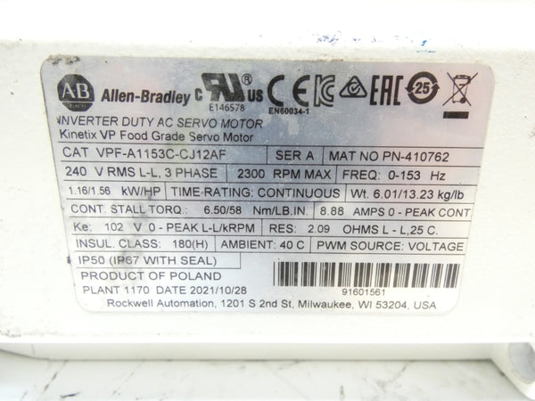 ALLEN BRADLEY VPF-A1153C-CJ12AF SER. A 240V 8.88A NSNP