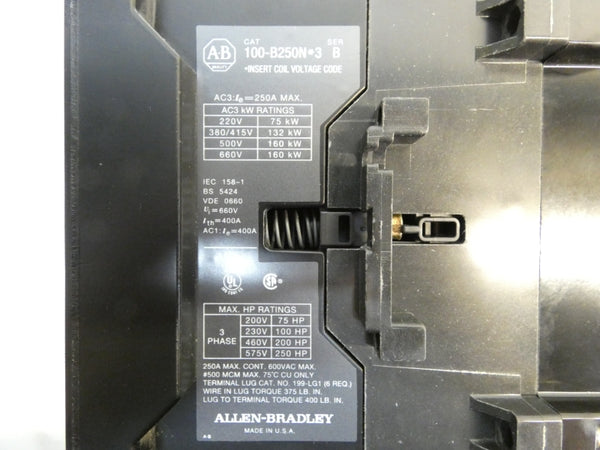 ALLEN BRADLEY 100-B250ND3 SER. B 110/120V 250A (WH/YL) NSMP