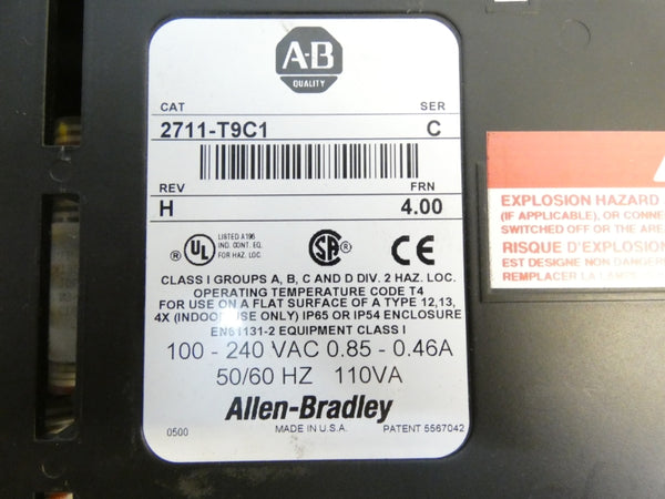 ALLEN BRADLEY 2711-T9C1 SER. C F/W 4.00 REV. H 100-240VAC 0.85-0.46A UNMP
