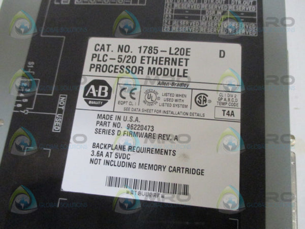 ALLEN BRADLEY 1785-L20E SER. D F/W A PROCESS MODULE (NO KEY) UNMP