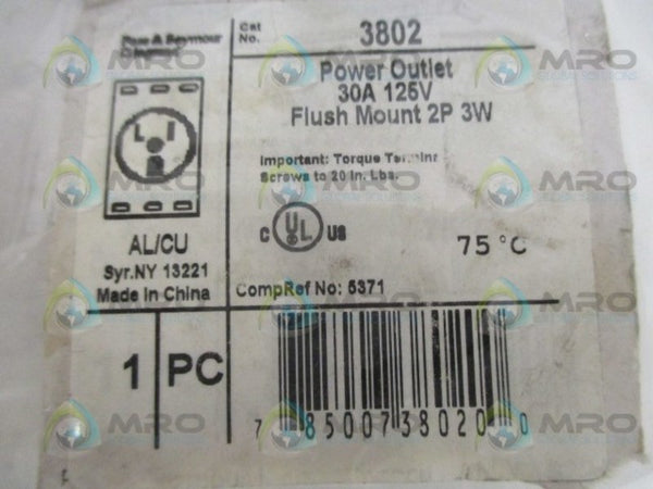 PASS & SEYMOUR 3802 POWER OUTLET 30A 125V NSNP