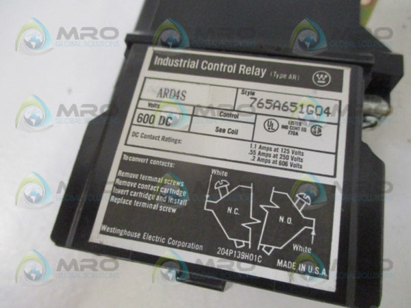 CUTLER HAMMER ARD4S CONTROL RELAY 120V (AS PICTURED) NSNP