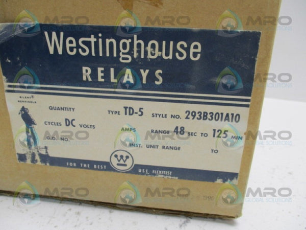 WESTINGHOUSE 293B301A10A TIME DELAY RELAY .05-1.0A NSMP