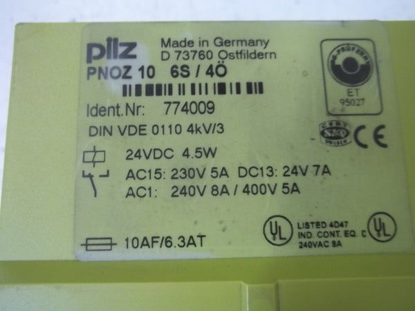 PILZ PNOZ 10 6S/4O SAFETY RELAY UNMP