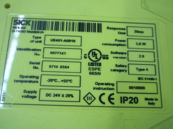 SICK UE401-A00010 SAFETY EVALUATION DEVICE RELAY UNMP