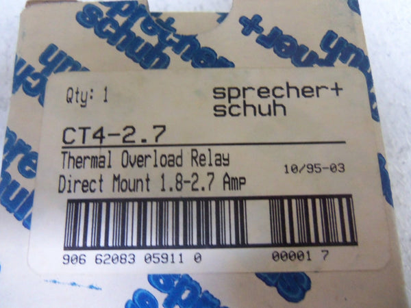 SPRECHER+SCHUH CT4-2.7 OVERLOAD RELAY NSMP