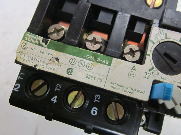 SPRECHER+SCHUH CTA3-42 OVERLOAD RELAY 32-42 AMP UNMP