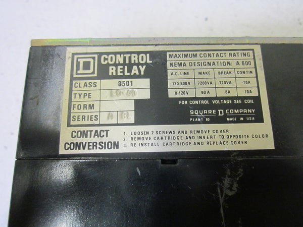 SQUARE D 8501-L0-40 CONTROL RELAY 120V (CRACK)  UNMP