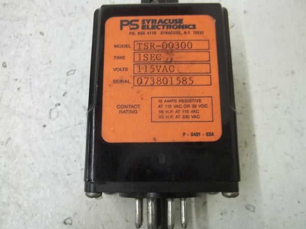 SYRACUSE ELECTRONICS TSR-00300 TIME DELAY RELAY 115VAC 1SEC.UNMP