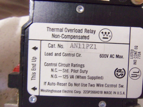 WESTINGHOUSE THERMAL OVERLOAD RELAY AN11PZ1 NSNP