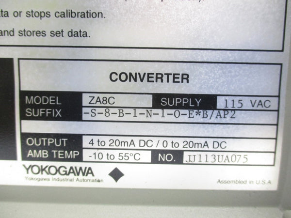 YOKOGAWA ZA8C-S-8-B-1-N-1-0-E*B/AP2 115VAC NSNP