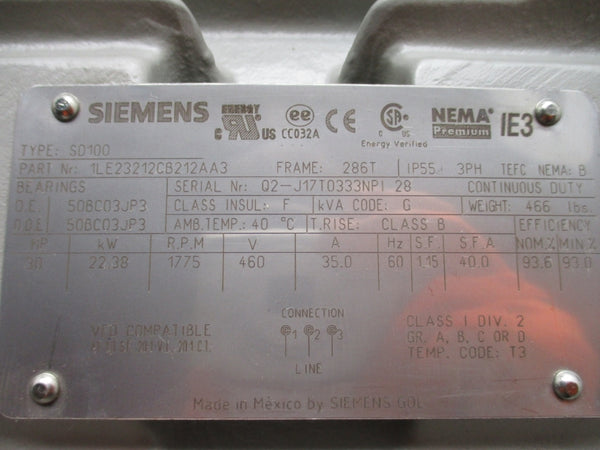 SIEMENS SD100 1LE23212CB212AA3 460V 35.0A NSNP