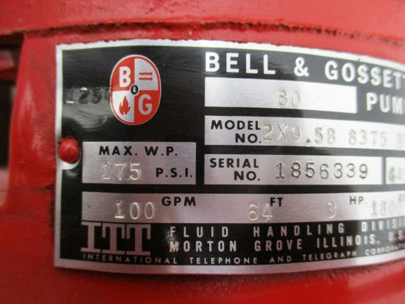 BELL & GOSSETT SERIES 80 2X9.5B 8375BF US ELECTRIC F248A 208-230/460V 9.3-9.0/4.5A 175PSI NSNP