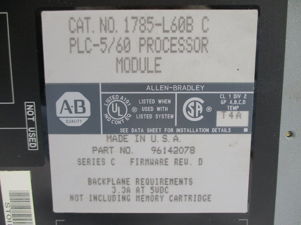 ALLEN BRADLEY 1785-L60B SER. C F/W D UNMP