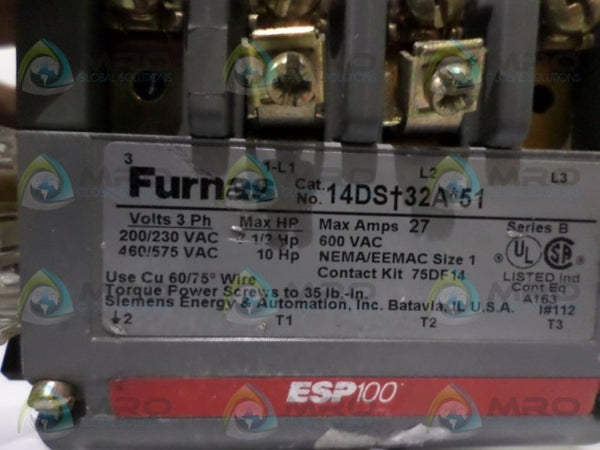 FURNAS 14DS+32A51 RELAY CONTACTOR 600VAC  UNMP