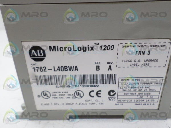 ALLEN BRADLEY 1762-L40BWA SER. B F/W 3 NSNP