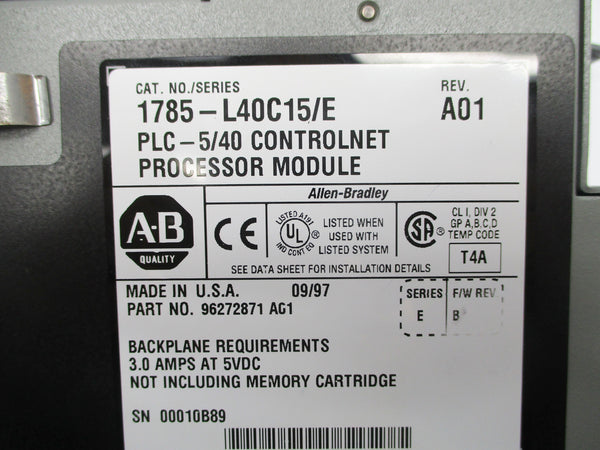 ALLEN BRADLEY 1785-L40C15 SER. E F/W B REMAN