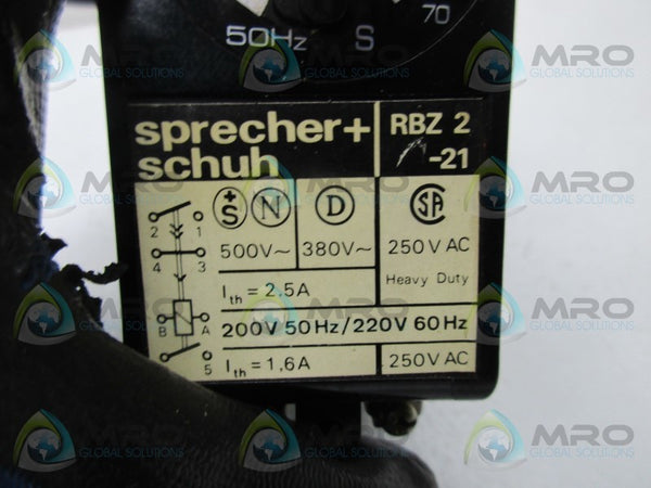 SPRECHER SCHUH RBZ-2-21 TIME DELAY RELAY UNMP