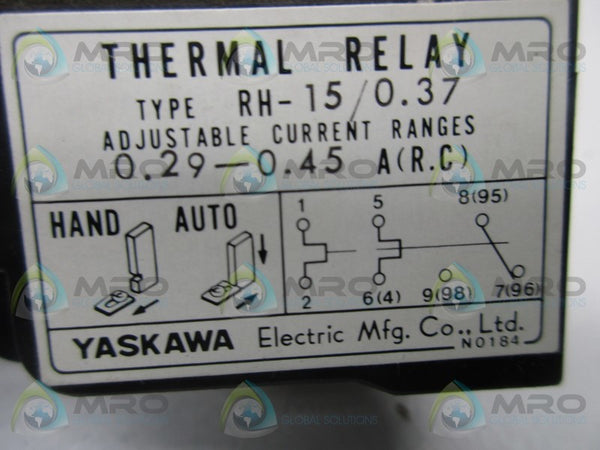 YASKAWA RH-15/0.37 THERMAL RELAY 0.29-0.45A UNMP