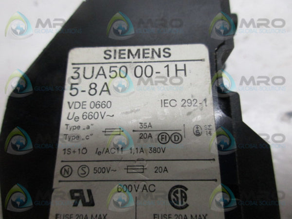 SIEMENS 3UA5000-1H OVERLOAD RELAY 5-8A  UNMP