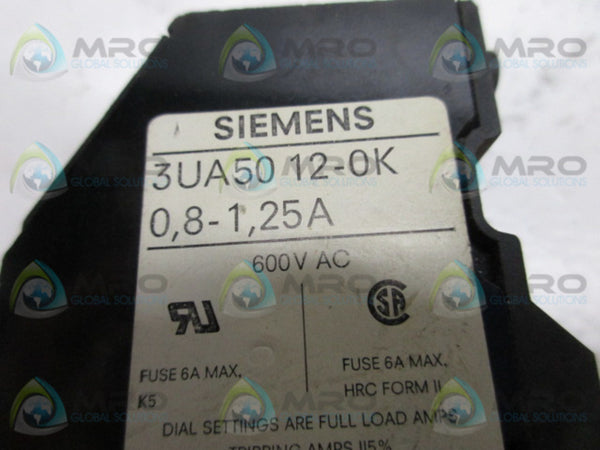 SIEMENS 3UA5012-0K OVERLOAD RELAY 0,8-1,25A  UNMP