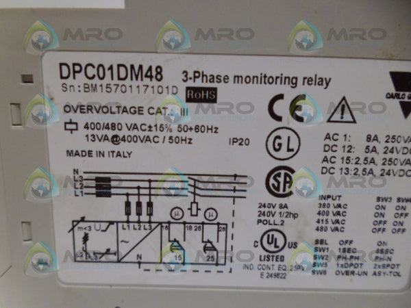 CARLO GAVAZZI DPC01DM48 3-PHASE MONITORING RELAY UNMP