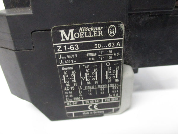 KLOCKNER MOELLER Z1-63 OVERLOAD RELAY 63A UNMP