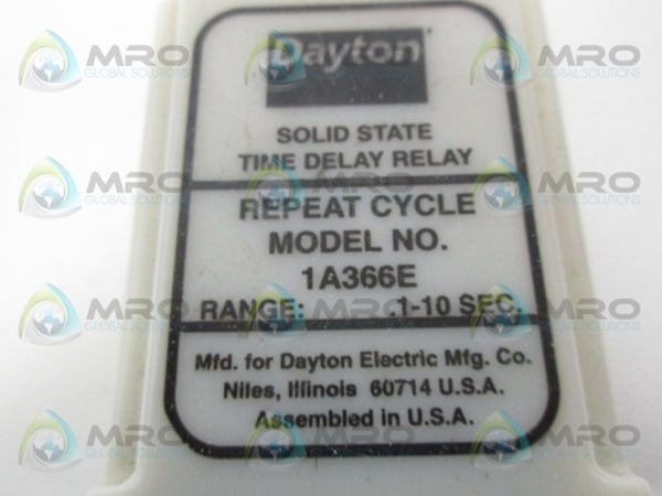 DAYTON 1A366E SOLID STATE TIME DELAY RELAY .1-10 SEC. UNMP