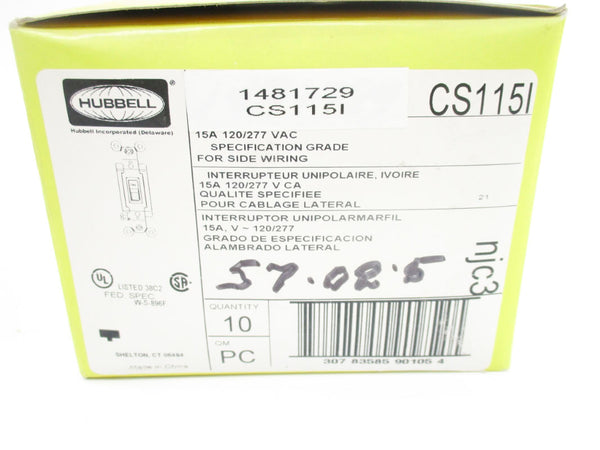 HUBBELL CS115I 277VAC 15A (PKG OF 10) NSMP