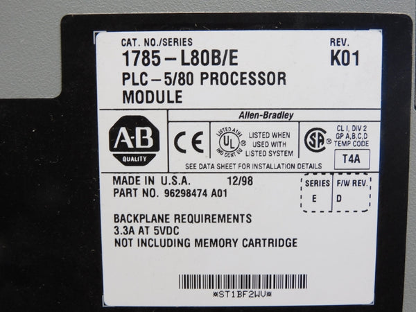 ALLEN BRADLEY 1785-L80B SER. E 5VDC 3.3A F/W D NUPI