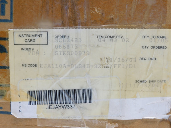 YOKOGAWA EJA110A-DLS4B-92EA/FF1/D1 10.5-42VDC 2300PSI NSMP