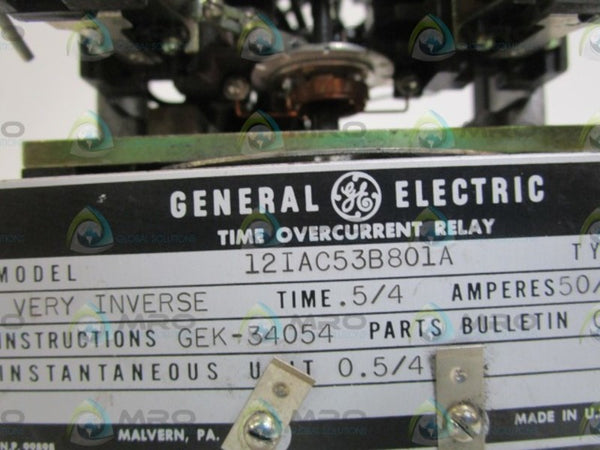 GENERAL ELECTRIC TIME OVERCURRENT RELAY 12IAC53B801A (AS IS)  UNMP