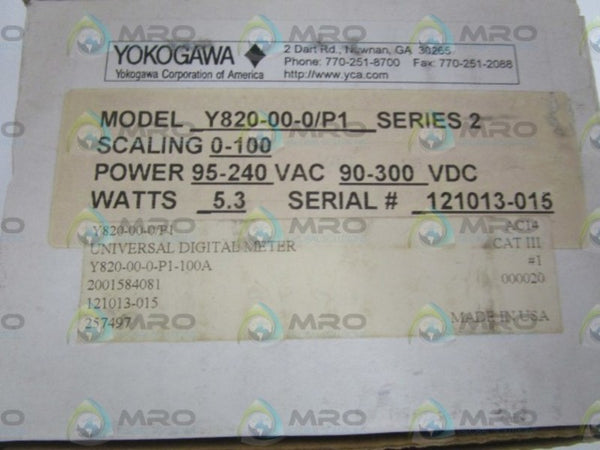 YOKOGAWA Y820-00-0/P1 DIGITAL METER 0-100 NSMP