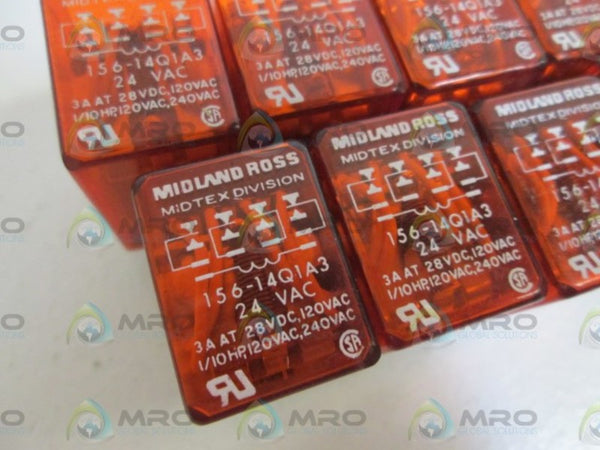 LOT OF 13 MIDLAND ROSS 24VDC RELAY 156-14Q1A3  UNMP