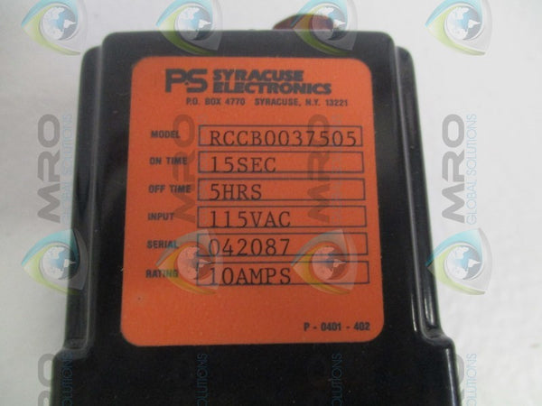 SYRACUSE ELECTRONICS RCCB0037505 TIME DELAY RELAY 15SEC./5HRS. NSNP