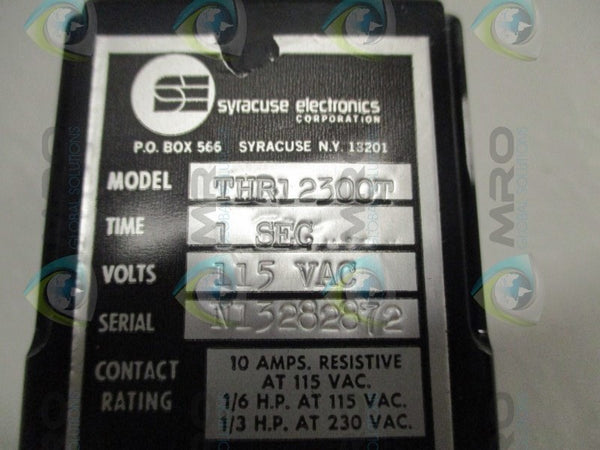 SYRACUSE ELECTRONICS THR12300T TIME DELAY RELAY 1SEC. NSNP