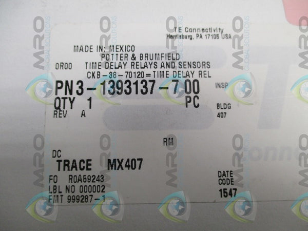 POTTER & BRUMFIELD CKB-38-70120 DELAY RELAY 1.2-120SEC 120/240VAC NSMP