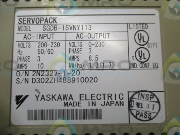 YASKAWA SGDB-15VNY113 SERVOPACK DRIVE UNMP