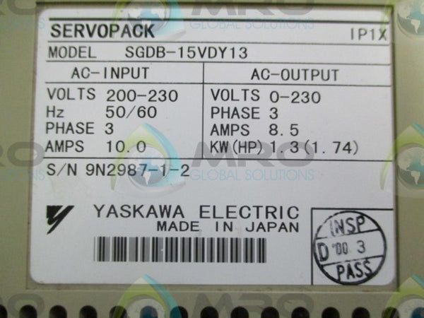 YASKAWA SGDB-15VDY13 SERVOPACK DRIVE UNMP