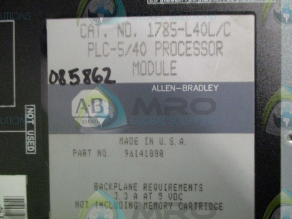 ALLEN BRADLEY 1785-L40L SER. C PROCESSOR MODULE (NO KEY) NSNP