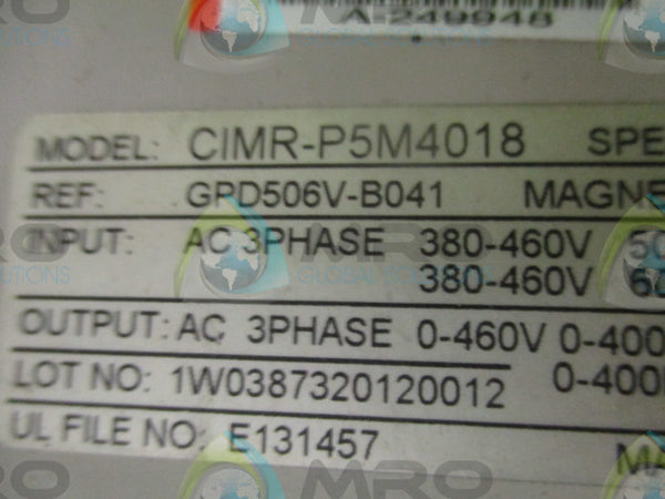 YASKAWA CIMR-P5M4018 SPEED DRIVE (AS PICTURED) UNMP