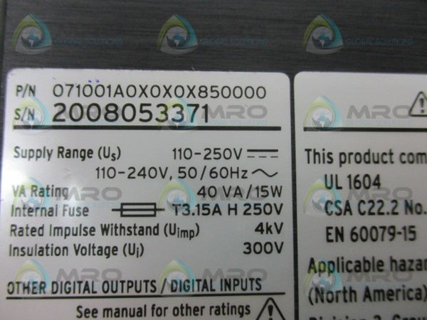 SEL 071001A0X0X0X850000 MOTOR PROTECTION RELAY UNMP