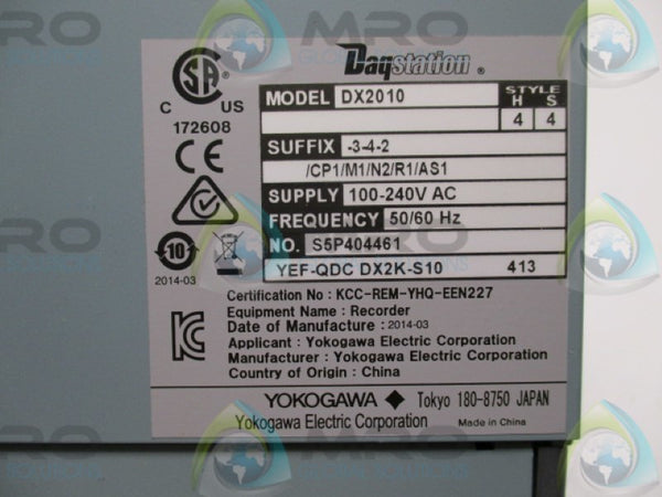 YOKOGAWA DAQSTATION DX2010-3-4-2/CP1/M1/N2/R1/AS1 DATA STATION NSNP
