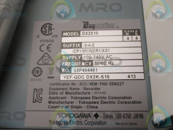 YOKOGAWA DAQSTATION DX2010-3-4-2/CP1/M1/N2/R1/AS1 DATA STATION NSNP