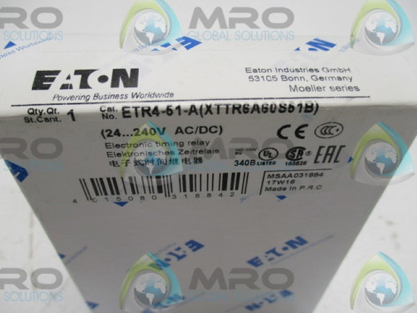 EATON ETR4-51-A TIMING RELAY 3-60SECONDS 24-240V NE WIN BOX
