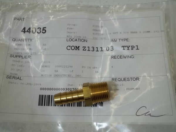 102-0606 FITTING 3/8" NPT X 3/8" BARB 9.25MM NSNP