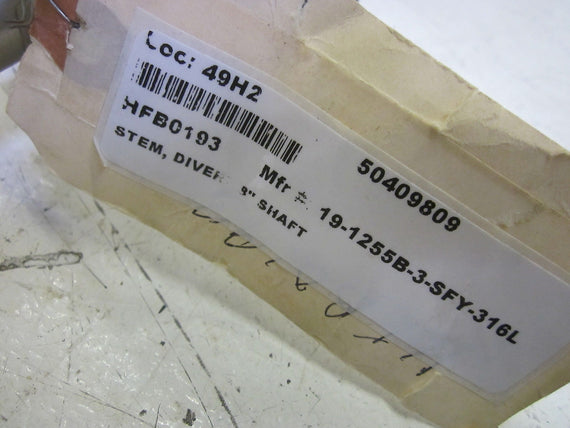 19-1255B-3-SFY-316L STEM, DRIVER 8" SHAFT TRICLOVER *NEW NO BOX*