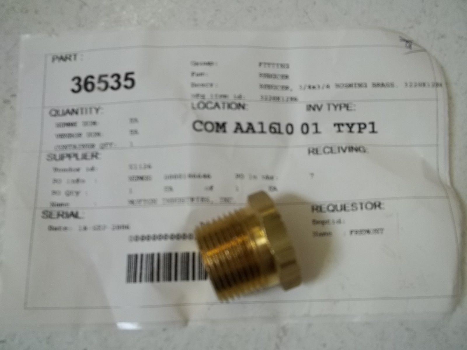 3220X12X6 REDUCER, 3/4" X 3/8" BUSHING BRASS NSNP