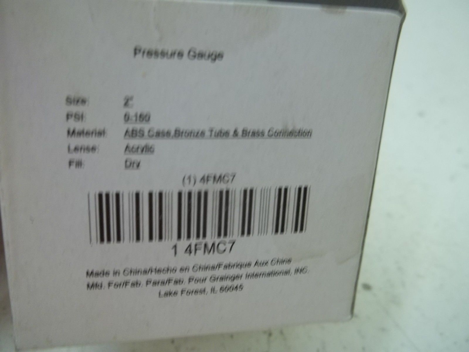 GRAINGER 4FMC7 PRESSURE GAUGE 0-160 PSI 0-1100 KPA NSMP
